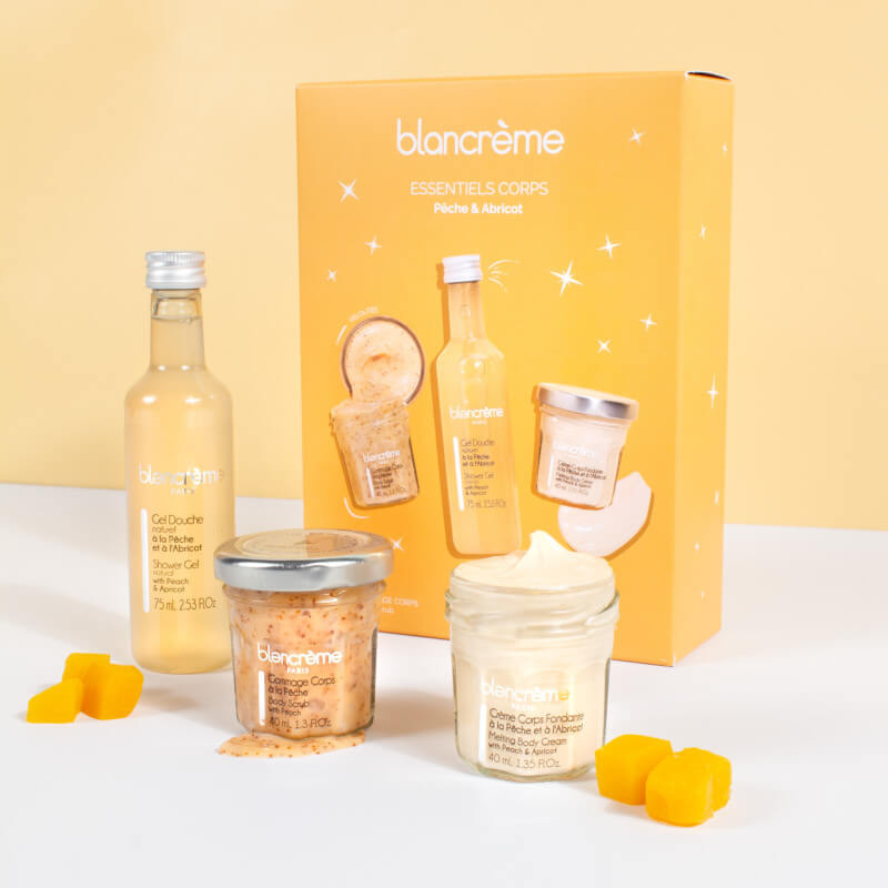Trio Essentiels Douceurs - Coffret Gel Douche 75 ml + Crème + Gommage Pêche et Abricot 2